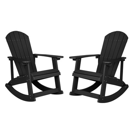 Flash Furniture 2 PK Black Poly Resin Adirondack Rocking Chairs JJ-C14705-BK-2-GG
